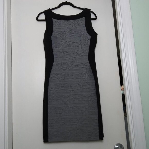 Calvin Klein Grey & Black Boat Neck Textured Bodycon Slimming Sheath Dress Sz 6 - Picture 4 of 7